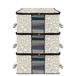 Kuber Industries Grey 3 Pieces Printed Underbed Bag Organisers-25