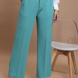 KETCH Women Sea Green Mid-Rise Flared Parallel Trousers-image-50