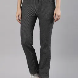 Femmora Women Striped Relaxed Flared Mid-Rise Flat-Front Trousers-image-43