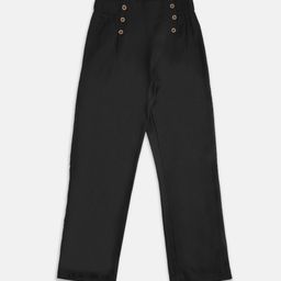Pantaloons Junior Girls Black Solid Pleated Regular Trousers-picture-37