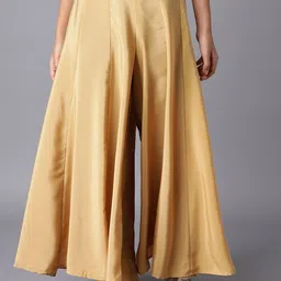 W Women Gold-Toned Flared Pleated Parallel Trousers-image-58