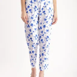 FableStreet Women Printed Relaxed Straight Fit Pleated Trousers-image-69
