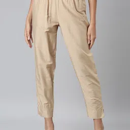 Go Colors Women Mid Rise Plain Tapered Fit Trousers-image-106