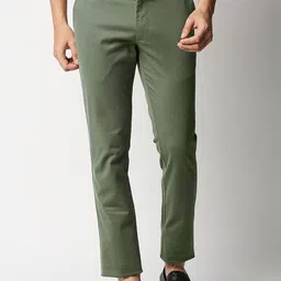 Basics Men Olive Green Tapered Fit Trousers-picture-13