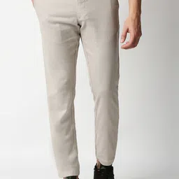 Basics Men Beige Tapered Fit Cotton Trousers-image-22