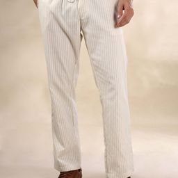 HERE&NOW Men Striped Loose Fit Mid - Rise Trousers-image-47