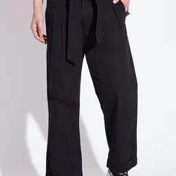 FUGAZEE Men Black Loose Fit Cotton Pleated Trousers-image-69