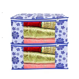 Home Fresh Pack Of 2 Blue Printed Saree Organisers-16