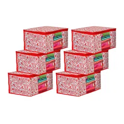 Fashion Bizz Red & White 6 Pieces Printed Durable Drawer Organisers-7