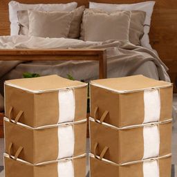 Kuber Industries Brown 6 Pieces Multi-Utility Underbed Blanket Storage Organisers-74