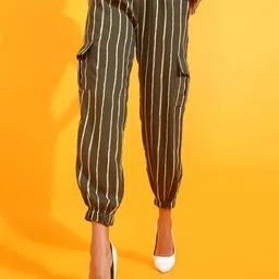 RARE Women Striped Loose Fit High-Rise Joggers Trousers-image-9