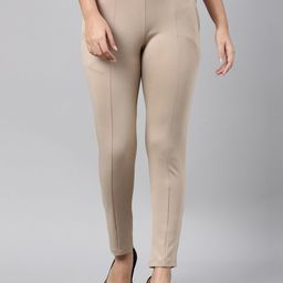 Go Colors Women Beige Slim Fit Joggers Trousers-image-22