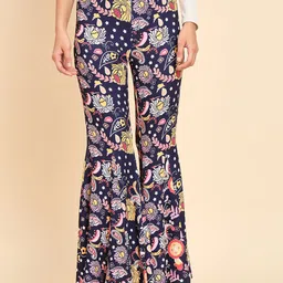TANDUL Floral Printed Original Regular Fit Mid-Rise Bootcut Trousers-image-32