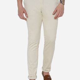JADE BLUE Men Off White Slim Fit Chinos Trousers-image-108