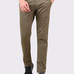 MERCHANT MARINE Men Olive Green Slim Fit Chinos Trousers-image-83