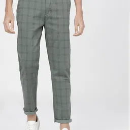 KETCH Men Grey Checked Slim Fit Easy Wash Chinos Cotton Trousers-image-71