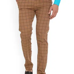 FUBAR Men Checked Relaxed Slim Fit Easy Wash Cotton Chinos Trousers-image-87