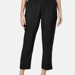 RANGMANCH BY PANTALOONS Women Black Solid Poly Silk Regular Trousers-image-25