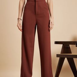 MINT STREET Women Brown Tailored Straight Fit Parallel Trousers-image-19
