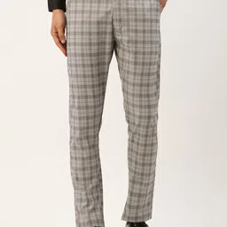 JAINISH Men Grey Checked Smart Slim Fit Trousers-image-98