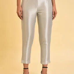 W Women Silver-Toned Comfort Slim Fit Cropped Trousers-72