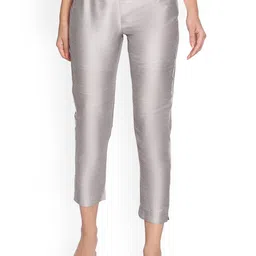 W Women Silver-Toned Comfort Slim Fit Cropped Trousers-picture-7