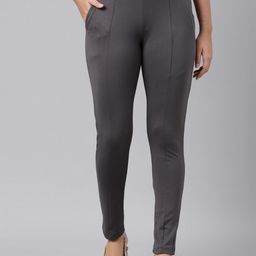 Go Colors Women Silver-Toned Slim Fit Trousers-picture-23