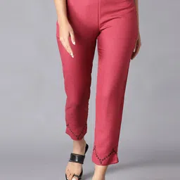W Women Red Slim Fit Trousers-picture-15