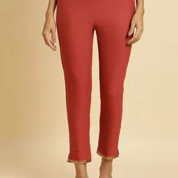 W Women Slim Fit Mid-Rise Cotton Regular Trousers-image-93
