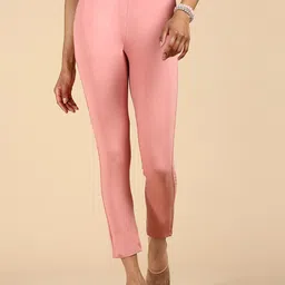 De Moza Women Pencil Slim Fit Cotton Casual Trousers-image-6