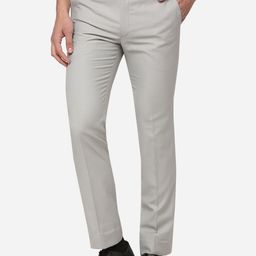 Greenfibre Men Grey Solid Slim Fit Mid-Rise Plain Woven Flat-Front Formal Trousers-picture-10