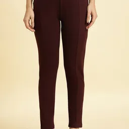 W Women Slim Fit Mid-Rise Plain Trousers-image-20