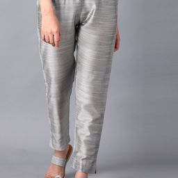 W Women Silver-Toned Slim Fit Trousers-12