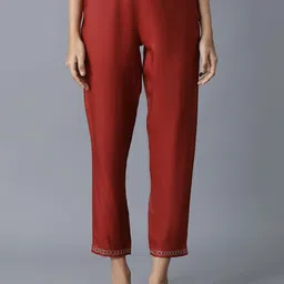 W The Folksong Collection Women Red Solid Trousers-image-10