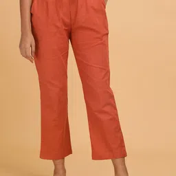 W The Folksong Collection - Women Rust Solid  Straight Pants-image-80