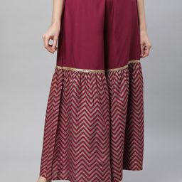 AURELIA Women Maroon Printed Wide-Leg Palazzos-image-76