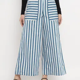 Sands of India Women Stripped Wide Leg Trousers-image-40