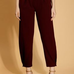 DressBerry Women Maroon Mid Rise Pleated Trousers-image-7