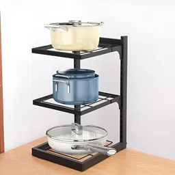 The Better Home Black 3 Layer Buckle Type Pot Rack Organiser image 1