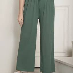 NEUDIS Women Relaxed Fit Mid-Rise Plain Cotton Parallel Trousers-image-65