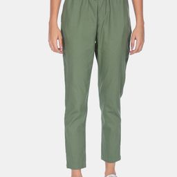Flying Machine Women Green Pleated Pure Cotton Trousers With Belt-picture-2