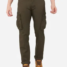 beevee Men Olive Green Relaxed Cargos Trousers-image-27