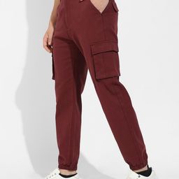 Campus Sutra Men Maroon Relaxed Easy Wash Cotton Cargos Trousers-image-96