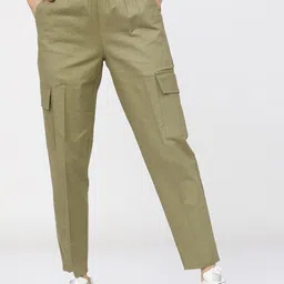 Tokyo Talkies Women Green Straight Fit Easy Wash Cargos Trousers-image-37