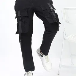 HIGHLANDER Men Black Easy Wash Cargos Trousers-image-28