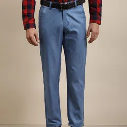 SOJANYA Men Blue Smart Regular Fit Solid Formal Trousers-image-18