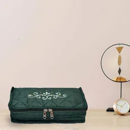 Kuber Industries Green 2 Pcs Embroiderd Satin Jewellery Pouch Cum Makeup Organisers-image-9