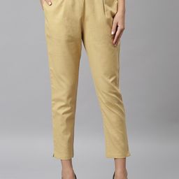 JAIPUR ATTIRE Women Beige Solid Pleated Cigarette Trousers-image-27