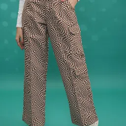 Tokyo Talkies Women Brown Geometric Printed Straight Fit High-Rise Cargo Trouser-image-53