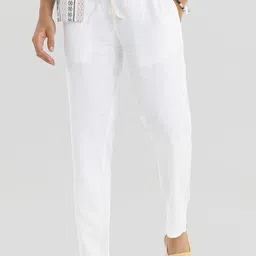 Snitch Men White Relaxed Straight Fit Linen Trousers-image-62